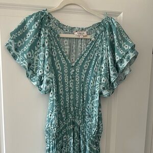 Omika Teal & White Patterned Maxi Dress